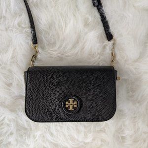 Tory Burch Whipstitch Logo Mini Leather Small Crossbody Bag in black